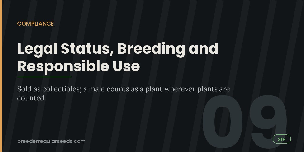 Compliance title card noting that seeds are sold as collectibles and male plants count wherever plants are counted